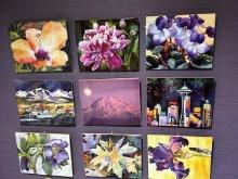 Beautiful Set of 9 Watercolor Tiles, made by Mary Gibbs Art, Seattle & Floral