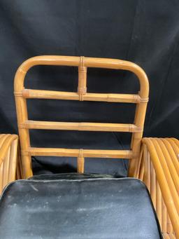 Stunning Mid Century Rattan Arm Chair with Black Leather Cushions - See pics