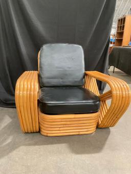 Stunning Mid Century Rattan Arm Chair with Black Leather Cushions - See pics