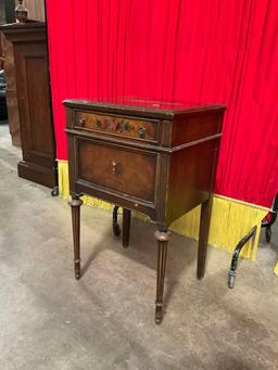 Antique Berkey & Gay Painted Walnut Side Table Lamp Stand w/ 2 Drawers. See pics.
