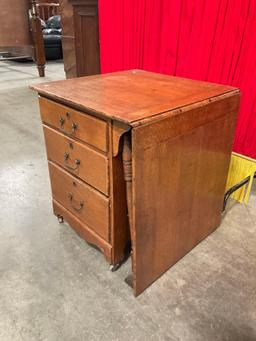 Antique Oak Drop Leaf Wheeled Cabinet w/ 3 Drawers. See pics.