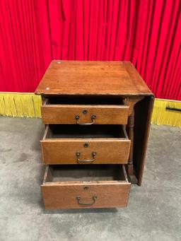 Antique Oak Drop Leaf Wheeled Cabinet w/ 3 Drawers. See pics.