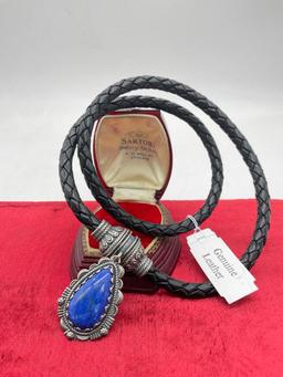 Fantastic NWT leather band wrap necklace w/ magnetic clasp and sterling silver Lapis pendant