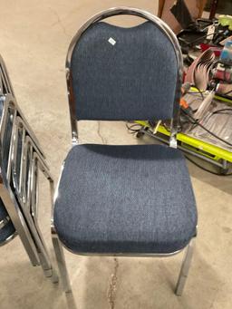 Set of 5 Chrome Blue Stacking Chairs w/ Cushioned Upholstery - See pics