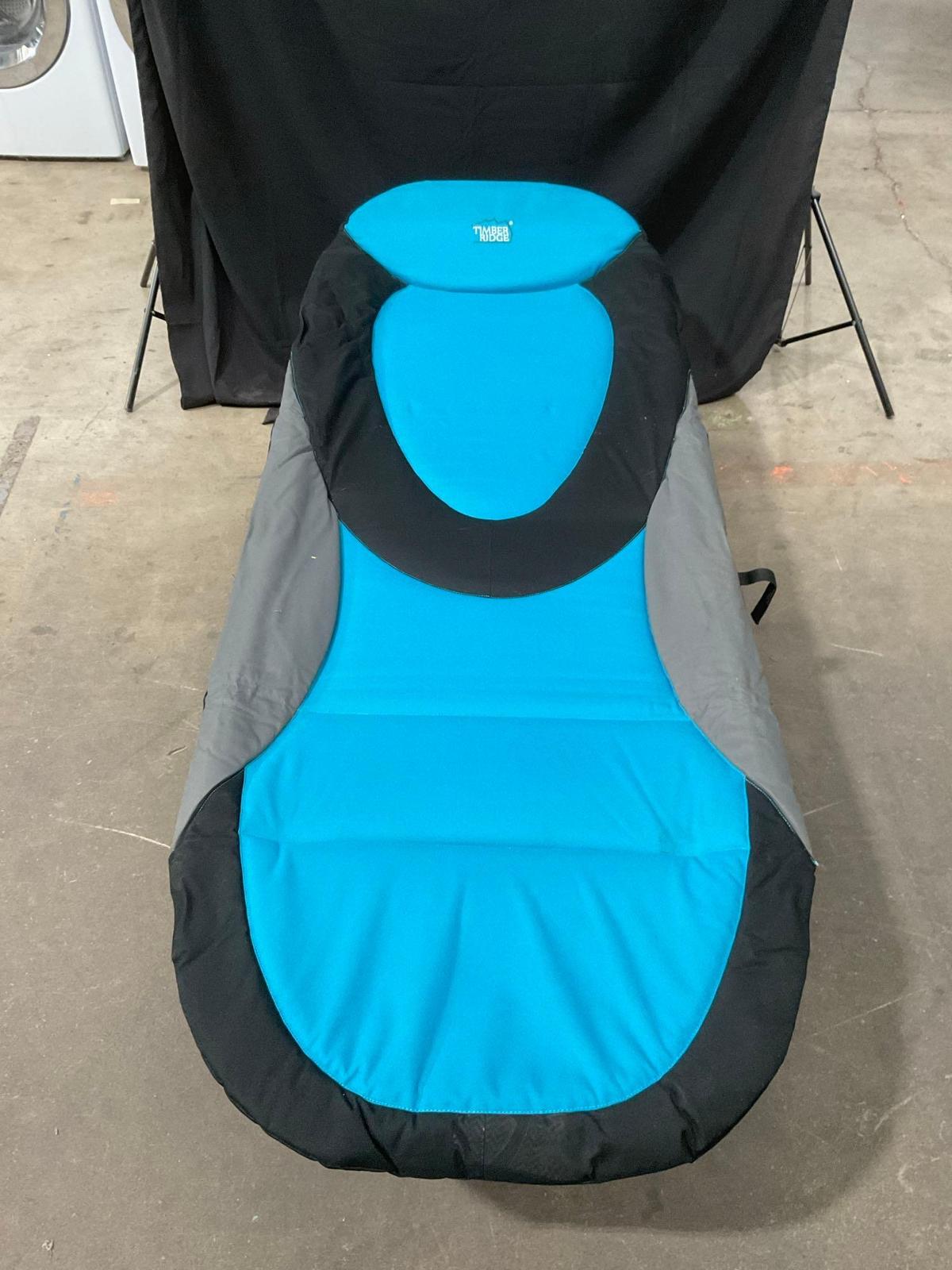 Timber Ridge Camping Cot in Blue & Black - also folds up into lounge chair - See pics