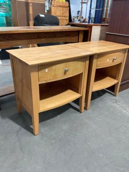 Matching Pair of Pine Night Stands/ End Tables w/ 2 Tiers & Steel Drawer Pulls - See pics