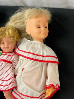 Set of 4 Vintage Dolls, a couple Shirley Temple Dolls, a couple with Red/White Dresses