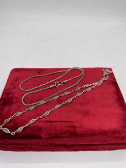 2x pair of sterling silver neckalce chains incl. filigree ornate necklace and classic silver chain