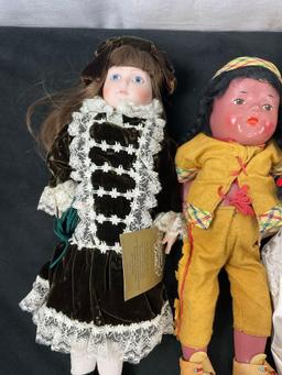 Set of 3 vintage dolls, Franklin Heirloom 1984, Ginny Intl. Bride, Hiawatha Reliable Doll