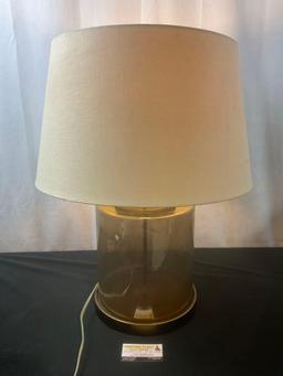 Large Bubbled Glass Lamp w/ Large Cream Shade