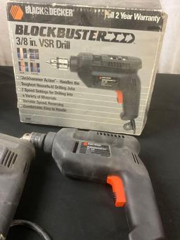 Trio of Black & Decker Power Tools, 7-1/4in Circular Saw, Pair of 3/8 inch Drills, Blockbuster VSR