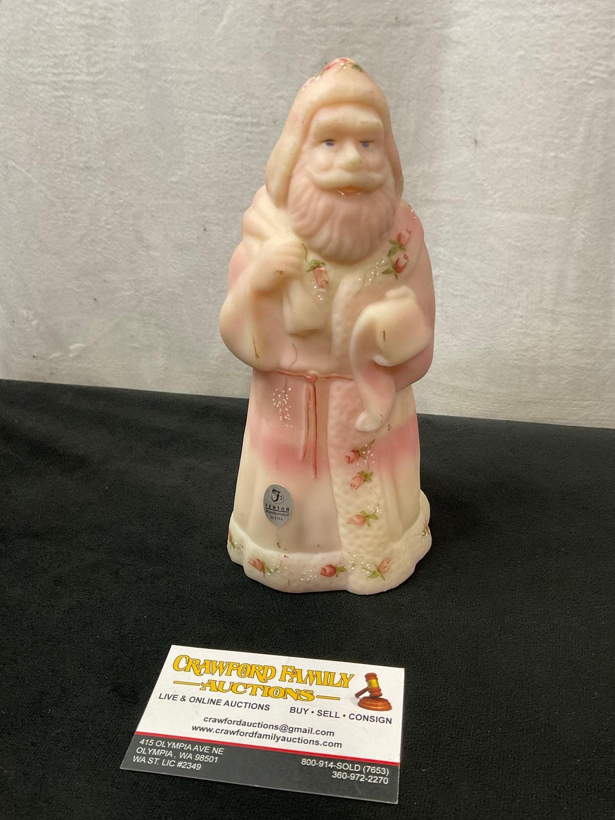 Fenton Pink Burmese Old World Santa Figurine, signed by Bill Fenton, handpainted by D. Fredrick