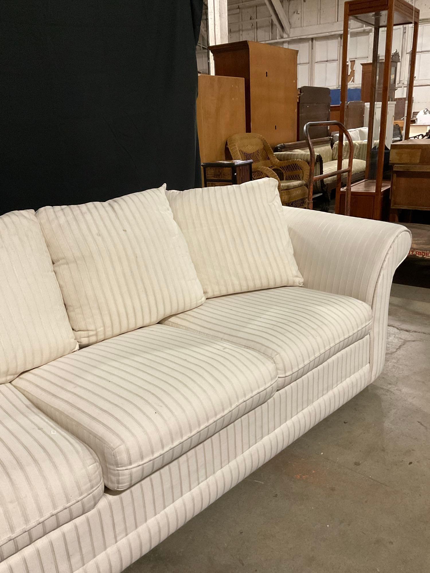 Vintage White Three Cushion Couch w/ Queen Sized Hideaway Bed. See pics.
