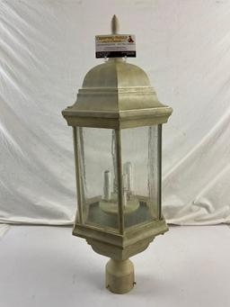 Painted Metal & Glass Outdoor Fence Lamp. 28" tall. See pics.