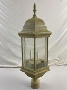 Painted Metal & Glass Outdoor Fence Lamp. 28" tall. See pics.