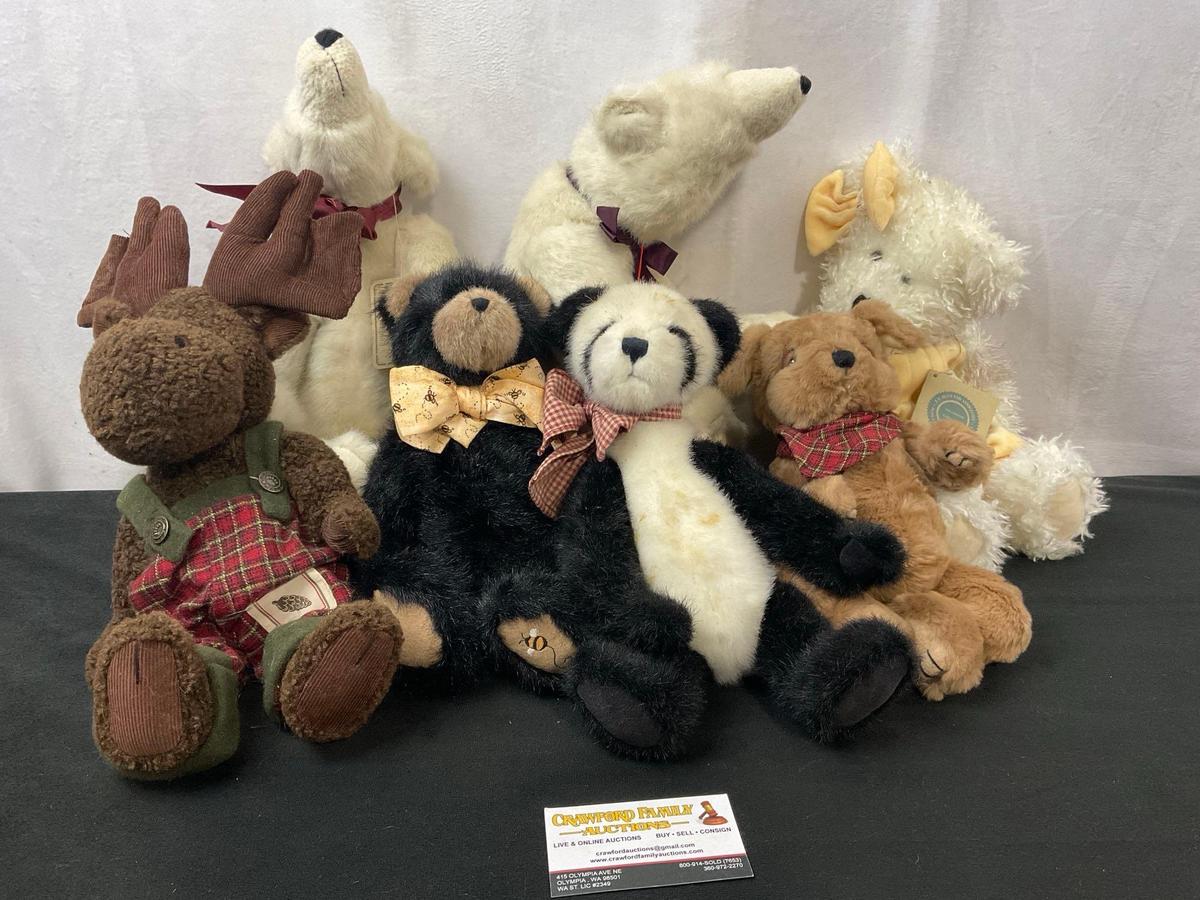 7 Vintage Boyds Bears, Moose, 2x Polar Bears, Panda, Winnie Wuzzwhite, Buford B Beezly