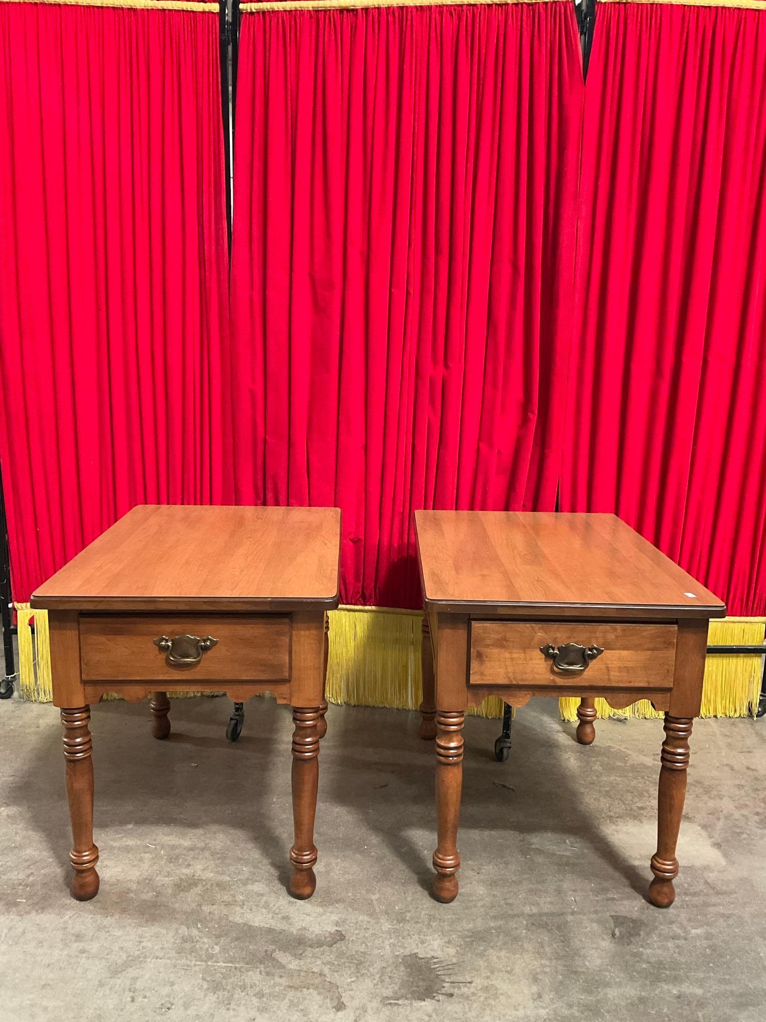 Pair of Vintage Young Republic Maple End Tables w/ Drawer. Measures 27" x 22" See pics.