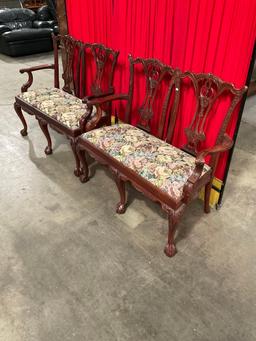 Pair of Vintage Intricately Carved Mahogany Benches w/ Floral Cushions & Claw Feet. See pics.