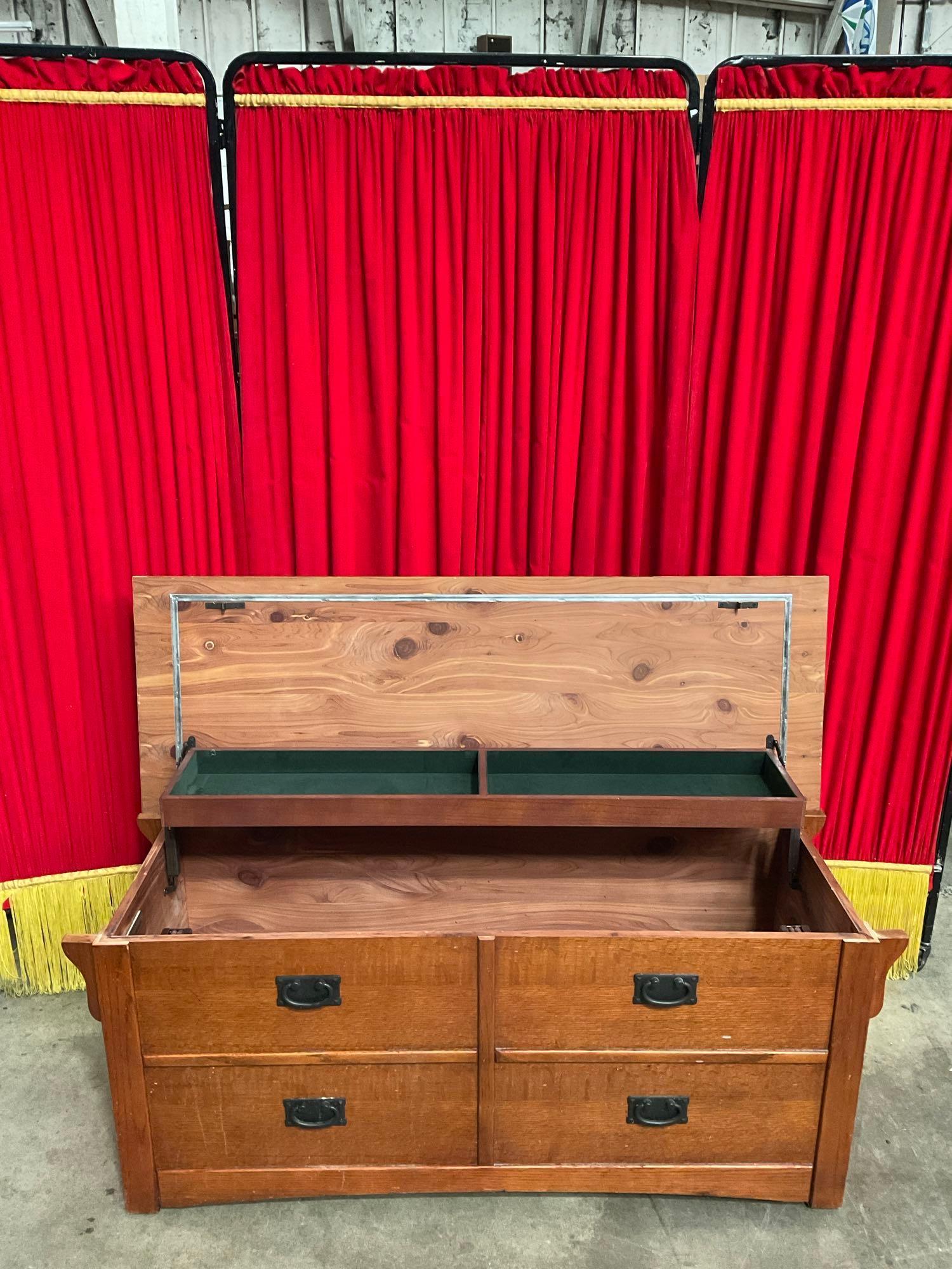 Vintage Powell Mission Style Wooden Chest w/ Storage Compartment. Measures 49" x 21" See pics.