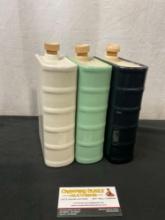 Trio of Vintage W.R. Paterson LTD Scotch decanters , Figural Book Shaped, Mint Green, White & Black