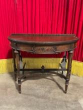 Antique Berkey & Gay Half Moon Walnut Side Table w/ Drawer & Painted Floral Accents. See pics.