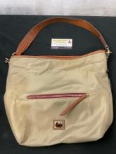 Dooney & Bourke Purse w/ Genuine Leather Details, Beige Synthetic material