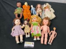 Set of 10 Vintage Dolls, 1967 Mattel Small Talk, a couple Story Book, Native Made Navajo Doll & m...