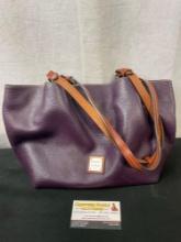Dooney & Bourke Genuine Leather Purse, Eggplant Purple tinted Leather, Red Lining