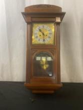 Vintage Wooden Time Strike Pendulum Wall Clock w/ Gilt Face