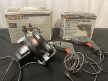 Trio of Black & Decker Power Tools, 7-1/4in Circular Saw, Pair of 3/8 inch Drills, Blockbuster VSR