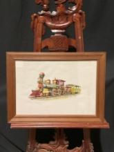 Vintage Framed Print of a Brightly Colored Locomotive by Ron Wicke. See pics.