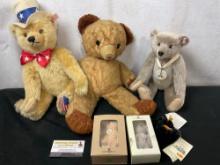 Collection of Steiff Bears, 5 pieces, 1 large, 1 medium, and 3 smaller. 1x Signed by Susanna