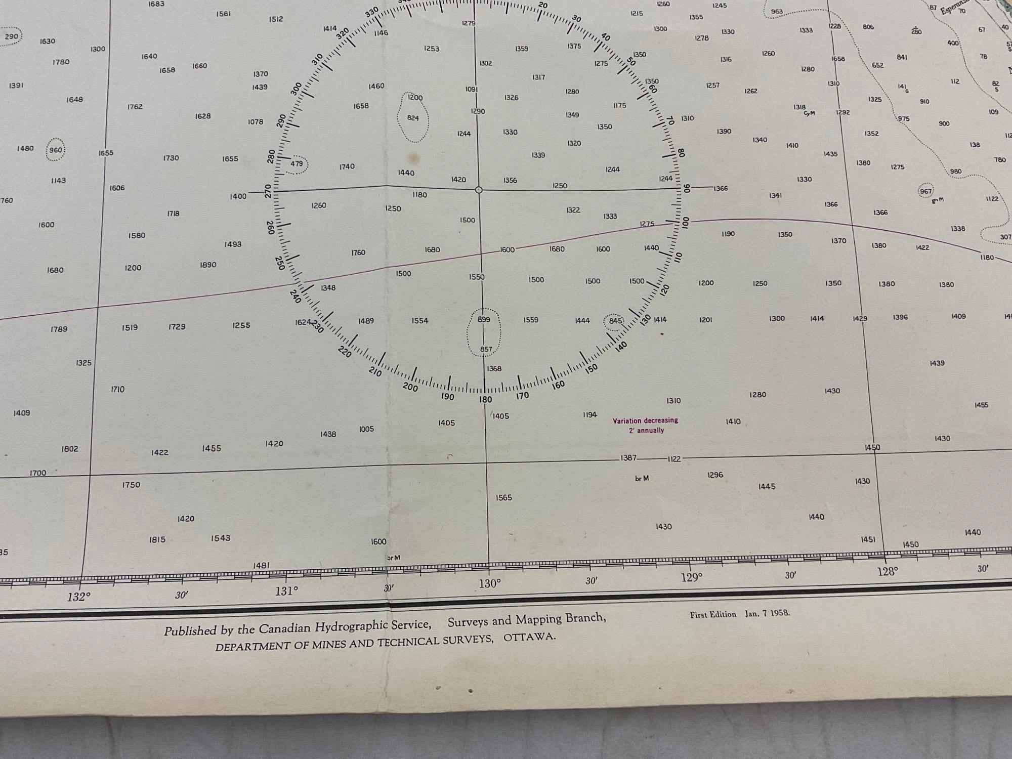 Vintage 1958 Canada BC, Juan De Fuca Strait to Dixon Entrance Offshore Map