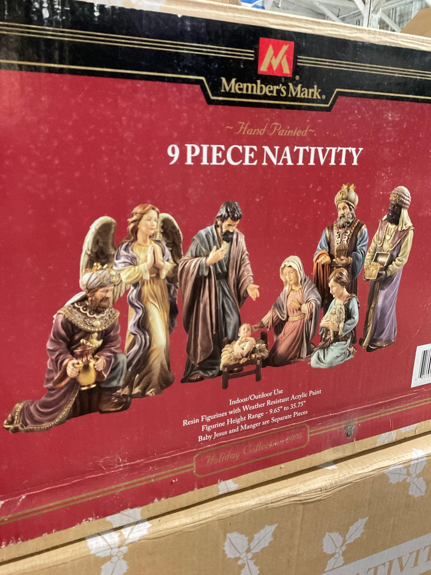 New in Opened Boxes Member's Mark 9 pc Large Hand Painted Resin Nativity set -Largest pc 35.75" t...