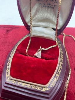 20" 14k yellow gold box chain necklace with gorgeous diamond 14k pendant - 5.4g