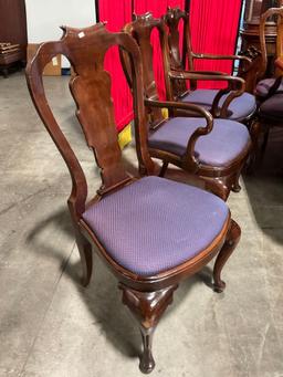 Vintage Burled Wood Expanding Dining Table w/ 2 Leaves, Covers & 13 Scroll-back Chairs. See pics.