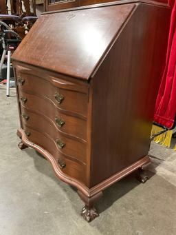Vintage Maddox Colonial Reproductions Mahogany Curved Front Secretary Desk w/ Display Case. See