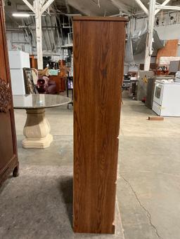 Vintage Wooden Barrister Bookcase w/ 4 Shelves & Folding Glass Fronts. Measures 34" x 61" See pics.