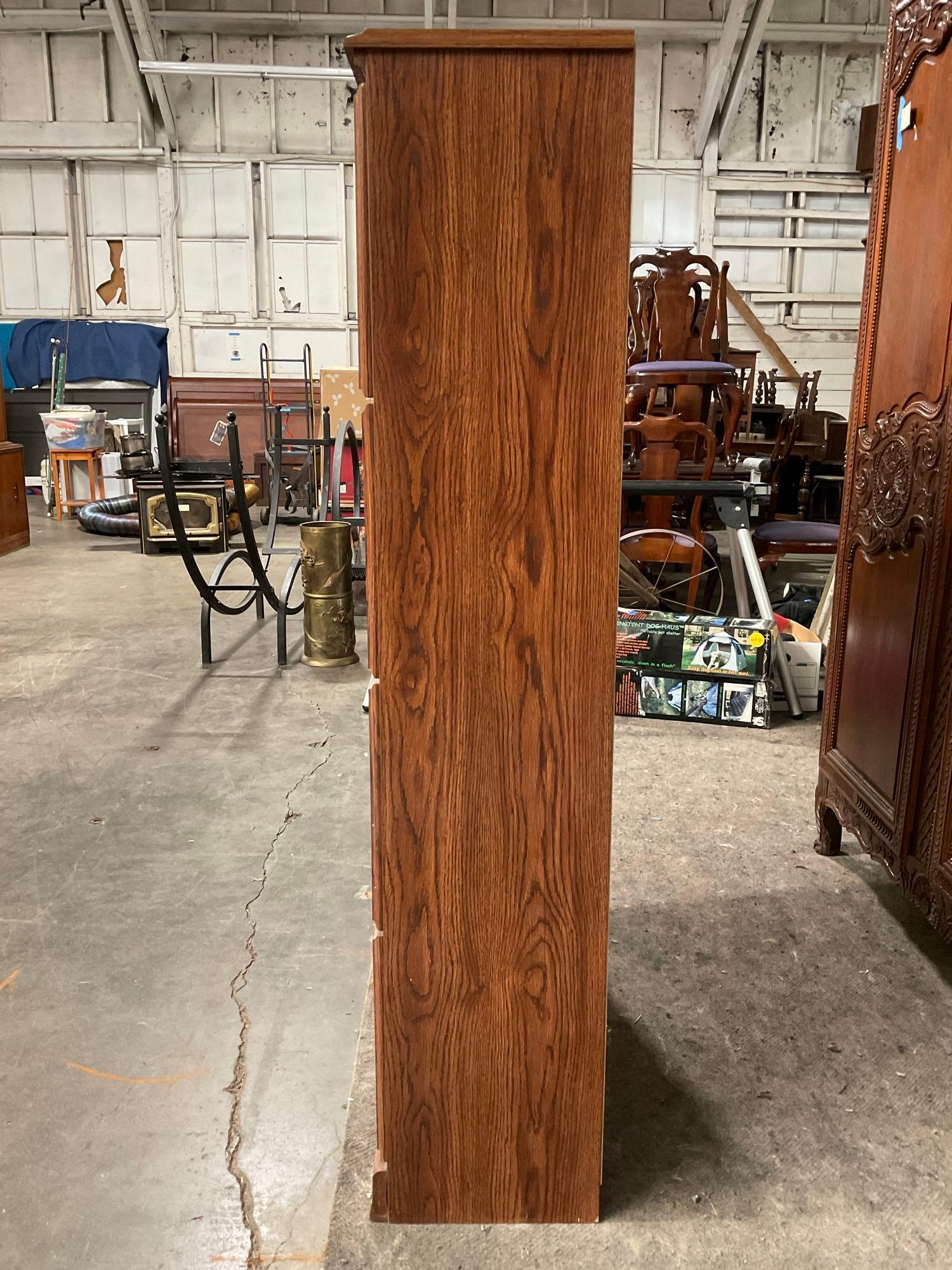 Vintage Wooden Barrister Bookcase w/ 4 Shelves & Folding Glass Fronts. Measures 34" x 61" See pics.