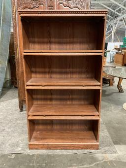 Vintage Wooden Barrister Bookcase w/ 4 Shelves & Folding Glass Fronts. Measures 34" x 61" See pics.