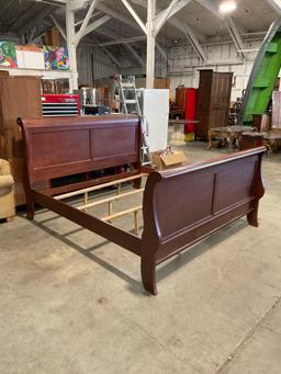 Vintage King Sized Wooden Sled Style Bed Frame. Headboard, Footboard, Rails & Supports. See pics.