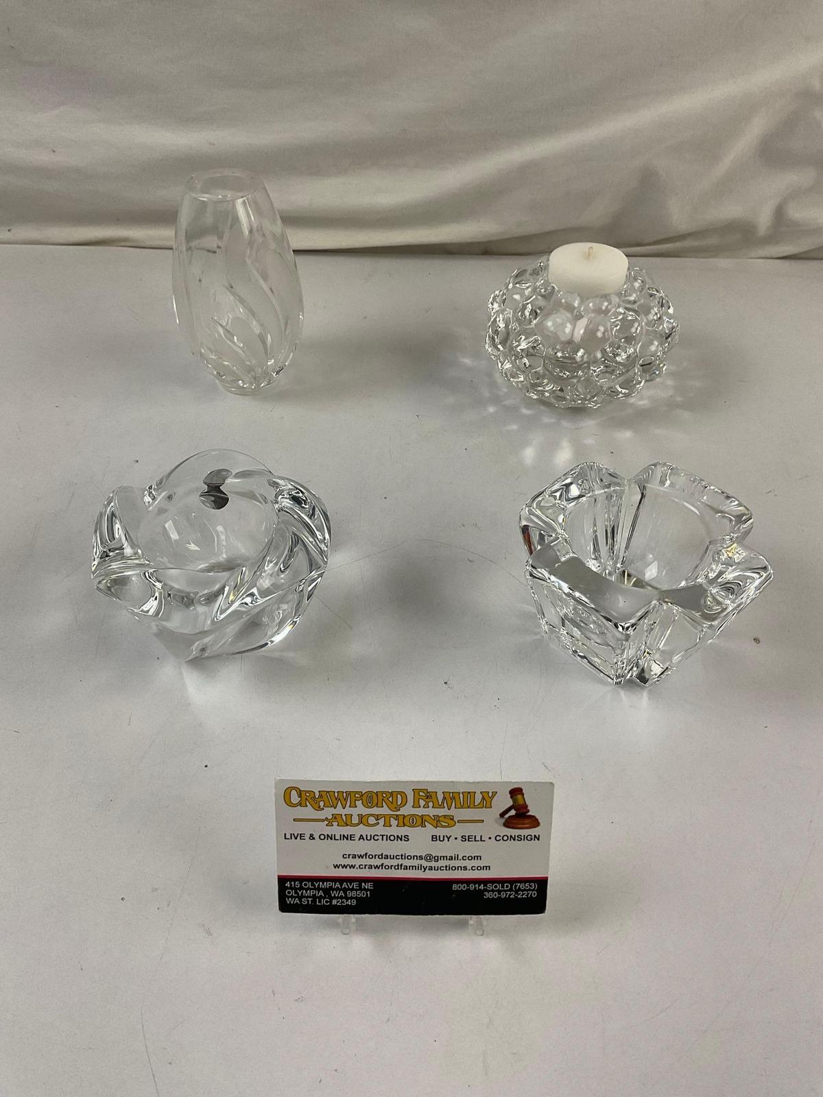 4 pcs Vintage Crystal Vessel Assortment. ORREFORS, Waterford, Royal Copenhagen. See pics.