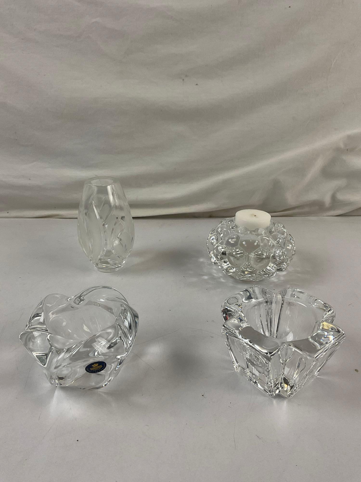 4 pcs Vintage Crystal Vessel Assortment. ORREFORS, Waterford, Royal Copenhagen. See pics.