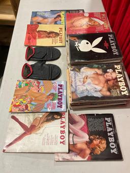 38 pcs Vintage Playboy Men's Magazine Collection & Pair of Vintage Everlast Boxing Gloves. See pi...