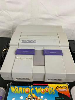 SNES Gaming System w/ 2 Controllers & Wario's Woods Game - See pics