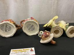 4 Ceramic pieces, Pair of Parakeets figures, Sugar & Creamer by Fitz and Floyd