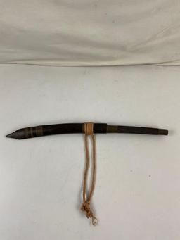 Vintage World War II 1930s-40s Era Rough Hewn Brass & Steel Knife w/ Wooden Sheath. See pics.