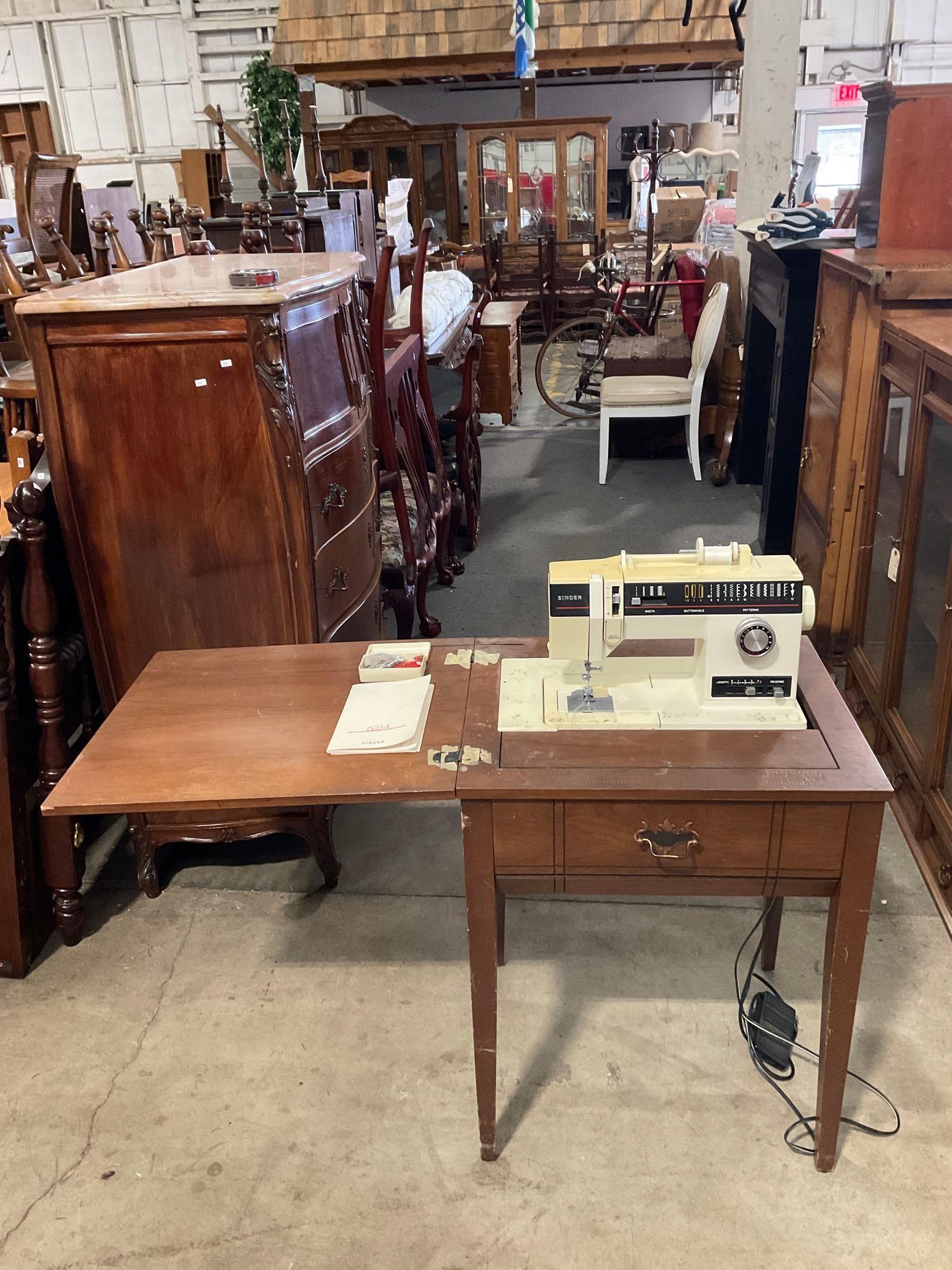 Vintage Singer 6234 Sewing Machine Folding Table w/ Foot Pedal & Instruction Manual. See pics.