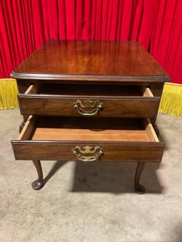 Vintage Drexel Cherry End Table w/ 2 Drawers & Cabriolet Legs. See pics.