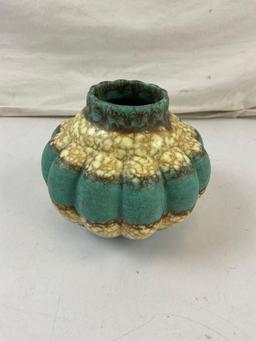 Vintage Czechoslovakian Turquoise & Cream Ceramic Urn. See pics.